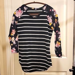 Striped Floral 3/4 Long Sleeve Top